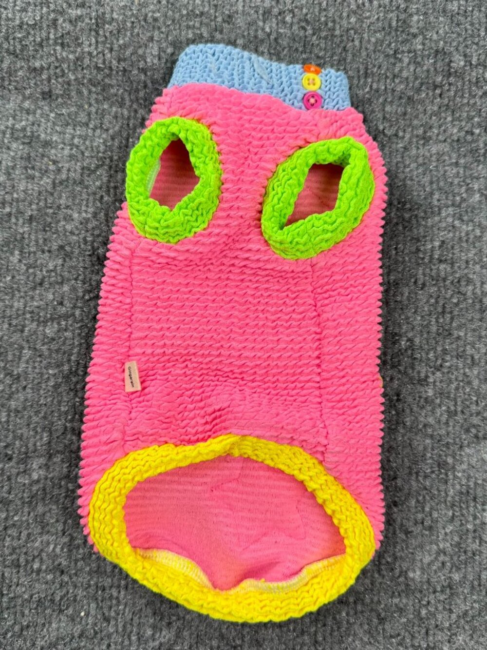 GINGERAIN Dog Cat Pet Sweater Stretch Textured Popcorn Knit Yellow Stars Pink XS